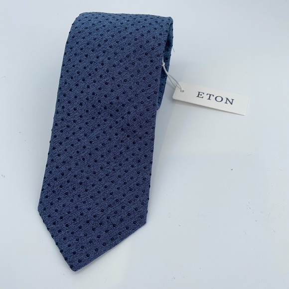 Eton‎ Tie Mens One Size Blue Swiss Dot Silk Professional Necktie Italy Made NWT